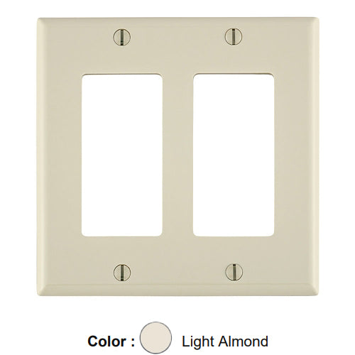Leviton 80409-NT, 2-Gang Decora/GFCI Device Decora Wallplate, Standard Size, Thermoplastic Nylon, Device Mount, Light Almond, 5 Packs