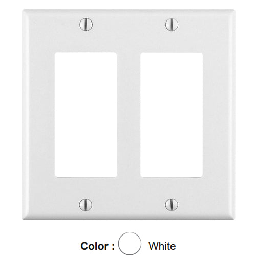 Leviton 80409-NW, 2-Gang Decora/GFCI Device Decora Wallplate, Standard Size, Thermoplastic Nylon, Device Mount, White, 5 Packs