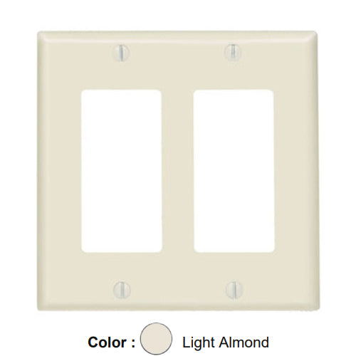 Leviton 80409-T, 2-Gang Decora/GFCI Device Decora Wallplate, Standard Size, Thermoset, Device Mount, Light Almond, 5 Packs