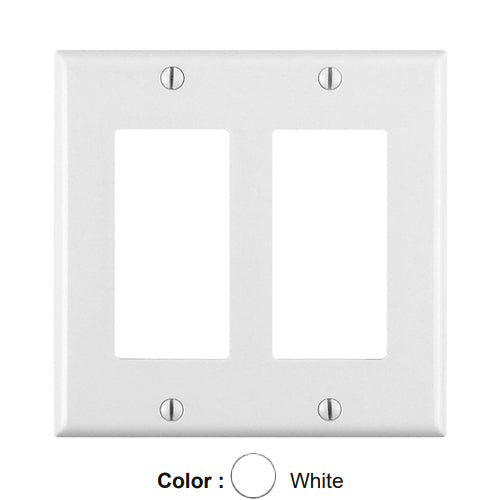 Leviton 80409-W, 2-Gang Decora/GFCI Device Decora Wallplate, Standard Size, Thermoset, Device Mount, White, 5 Packs