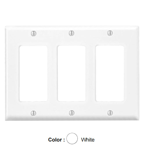 Leviton 80411-CNW, 3-Gang Decora Duplex Wallplate for 347V Applications, White