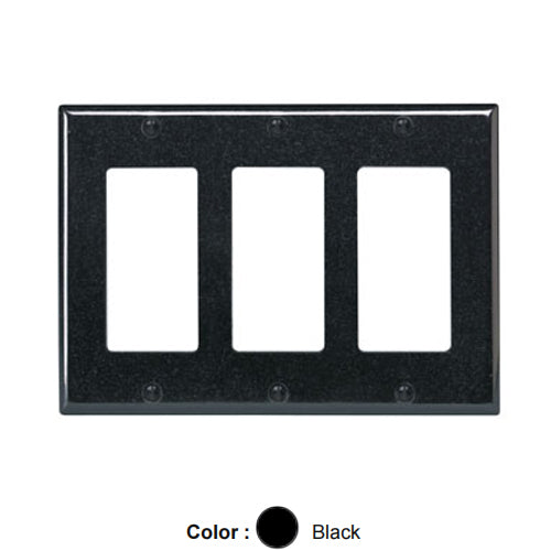 Leviton PJ263-E, 3-Gang Decora/GFCI Device Decora Wallplate, Midway Size, Thermoplastic Nylon, Device Mount, Black