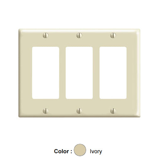 Leviton 80411-I, 3-Gang Decora/GFCI Device Decora Wallplate, Standard Size, Thermoset, Device Mount, Ivory, 3 Packs