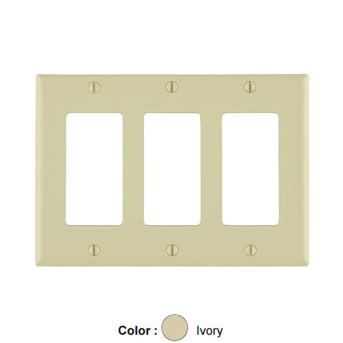 Leviton 80411-NI, 3-Gang Decora/GFCI Device Decora Wallplate, Standard Size, Thermoplastic Nylon, Device Mount, Ivory, 3 Packs