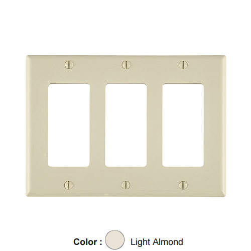 Leviton PJ263-I, 3-Gang Decora/GFCI Device Decora Wallplate, Midway Size, Thermoplastic Nylon, Device Mount, Ivory, 2 Packs