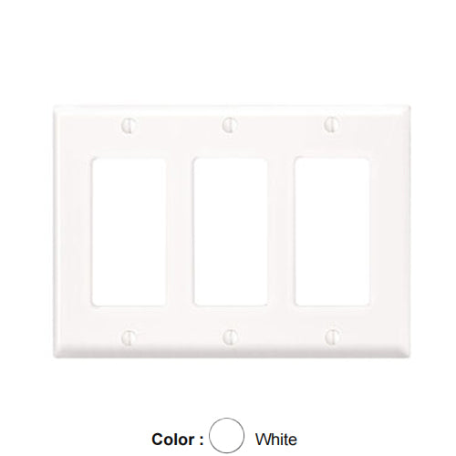 Leviton 80411-NW, 3-Gang Decora/GFCI Device Decora Wallplate, Standard Size, Thermoplastic Nylon, Device Mount, White, 3 Packs