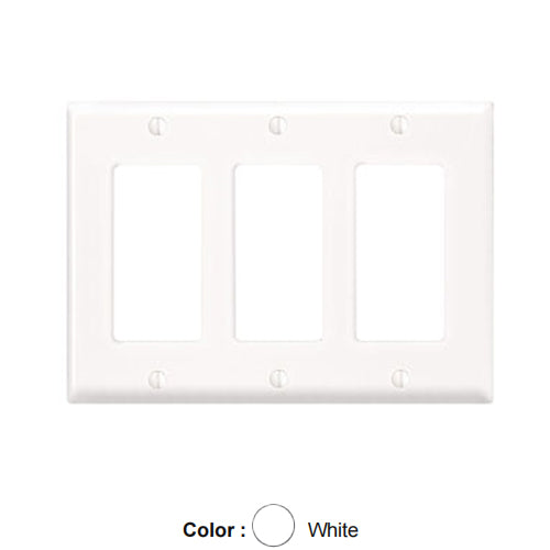 Leviton PJ263-W, 3-Gang Decora/GFCI Device Decora Wallplate, Midway Size, Thermoplastic Nylon, Device Mount, White, 2 Packs