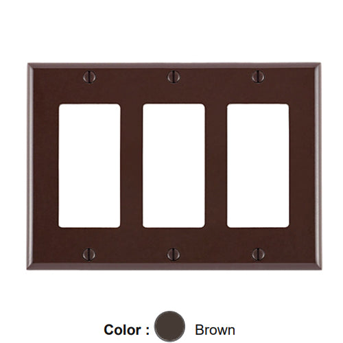 Leviton 80411, 3-Gang Decora/GFCI Device Decora Wallplate, Standard Size, Thermoset, Device Mount, Brown, 5 Packs