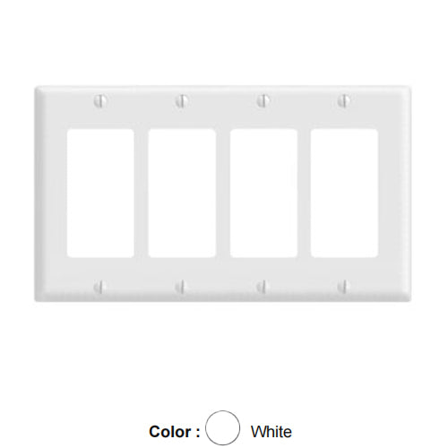 Leviton 80412-CNW, 4-Gang Decora Duplex Wallplate for 347V Applications, White