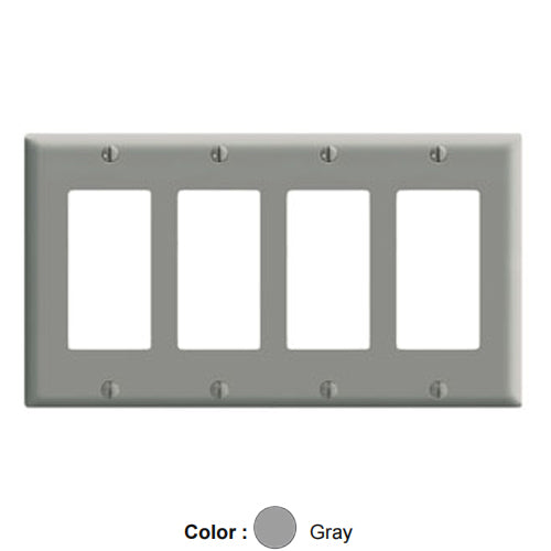 Leviton PJ264-GY, 4-Gang Decora/GFCI Device Decora Wallplate, Midway Size, Thermoplastic Nylon, Device Mount, Gray, 2 Packs
