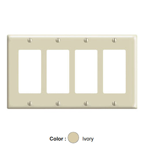 Leviton PJ264-I, 4-Gang Decora/GFCI Device Decora Wallplate, Midway Size, Thermoplastic Nylon, Device Mount, Ivory, 2 Packs
