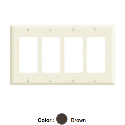 Leviton 80412, 4-Gang Decora/GFCI Device Decora Wallplate, Standard Size, Thermoset, Device Mount, Brown, 5 Packs