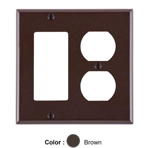 Leviton 80455, 2-Gang 1-Duplex and 1-Decora/GFCI Device Combination Wallplate, Standard Size, Thermoset, Device Mount, Brown