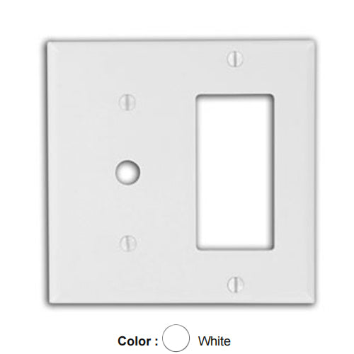 Leviton 80479-W, 2-Gang 1-Decora and 1-Telephone/Cable 0.406 Inch Hole Device Combination Wallplate, Standard Size, Thermoset, Strap Mount, White