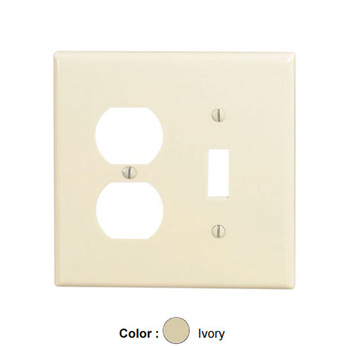 Leviton 80505-I, 2-Gang 1-Toggle and 1-Duplex Combination Wallplate, Midway Size, Thermoset, Device Mount, Ivory, 2 Packs