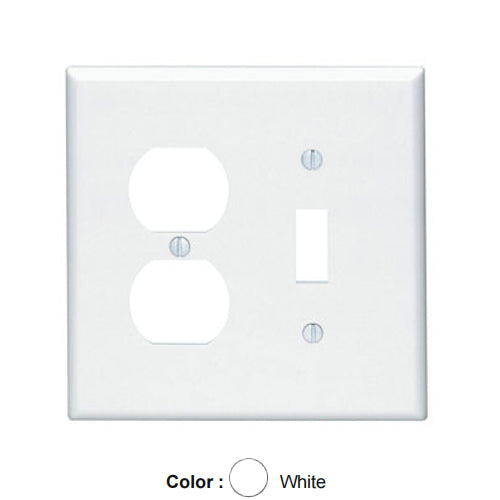 Leviton 80505-W, 2-Gang 1-Toggle and 1-Duplex Combination Wallplate, Midway Size, Thermoset, Device Mount, White, 2 Packs