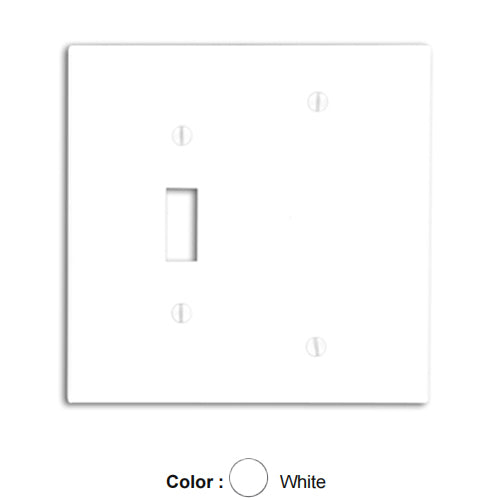 Leviton 80506-W, 2-Gang 1-Toggle 1-Blank Device Combination Wallplate, Midway Size, Thermoset, Box Mount, White