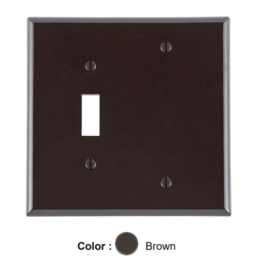 Leviton 80506, 2-Gang 1-Toggle 1-Blank Device Combination Wallplate, Midway Size, Thermoset, Box Mount, Brown