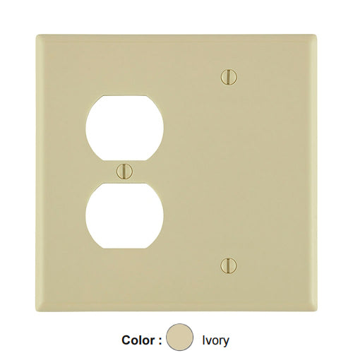 Leviton N138-I, 2-Gang 1-Duplex and 1-Blank Device Combination Wallplate, Standard Size, Thermoplastic Nylon, Box Mount, Ivory, 2 Packs