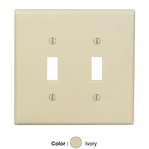 Leviton 80509-I, 2-Gang Toggle Device Switch Wallplate, Midway Size, Thermoset, Device Mount, Ivory, 2 Packs