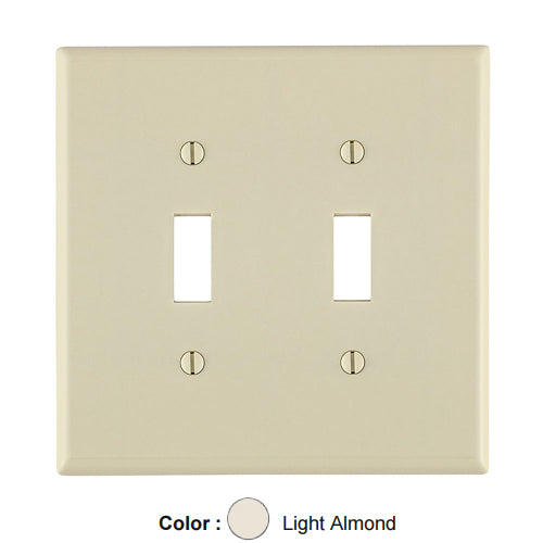 Leviton 80509-T, 2-Gang Toggle Device Switch Wallplate, Midway Size, Thermoset, Device Mount, Light Almond, 2 Packs