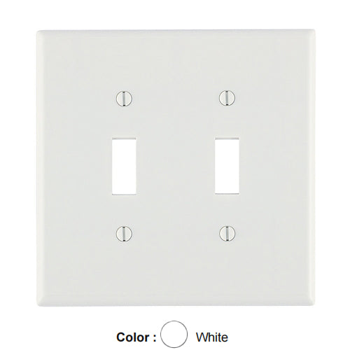 Leviton 80509-W, 2-Gang Toggle Device Switch Wallplate, Midway Size, Thermoset, Device Mount, White, 2 Packs
