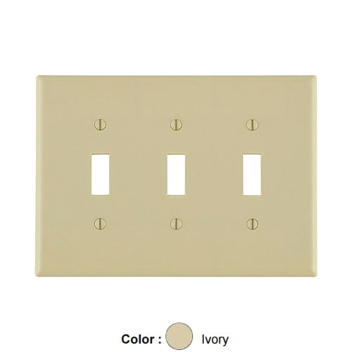 Leviton 80511-I, 3-Gang Toggle Device Switch Wallplate, Midway Size, Thermoset, Device Mount, Ivory, 2 Packs