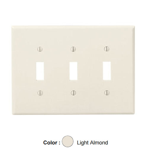 Leviton 80511-T, 3-Gang Toggle Device Switch Wallplate, Midway Size, Thermoset, Device Mount, Light Almond, 2 Packs