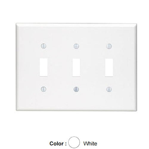 Leviton 80511-W, 3-Gang Toggle Device Switch Wallplate, Midway Size, Thermoset, Device Mount, White, 2 Packs