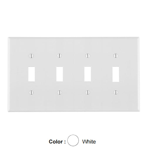 Leviton 80512-W, 4-Gang Toggle Device Switch Wallplate, Midway Size, Thermoset, Device Mount, White
