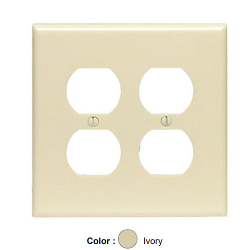 Leviton 80516-I, 2-Gang Duplex Device Receptacle Wallplate, Midway Size, Thermoset, Device Mount, Ivory, 2 Packs