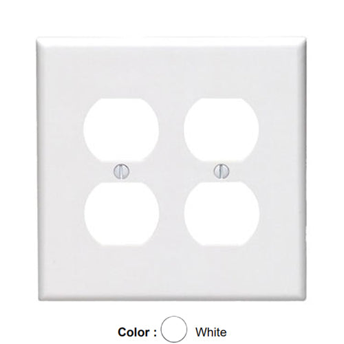Leviton 80516-W, 2-Gang Duplex Device Receptacle Wallplate, Midway Size, Thermoset, Device Mount, White, 2 Packs