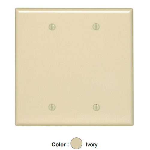 Leviton 80525-I, 2-Gang No Device Blank Wallplate, Midway Size, Thermoset, Box Mount, Ivory