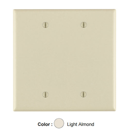 Leviton 80525-T, 2-Gang No Device Blank Wallplate, Midway Size, Thermoset, Box Mount, Light Almond