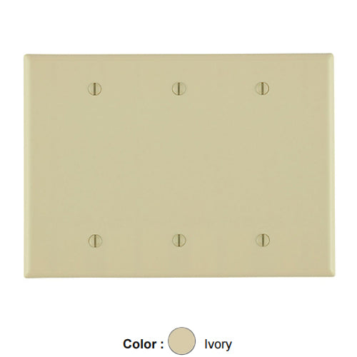 Leviton 80533-I, 3-Gang No Device Blank Wallplate, Midway Size, Thermoset, Box Mount, Ivory
