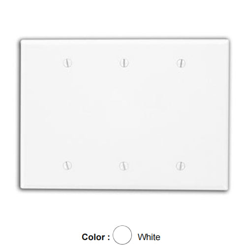 Leviton 80533-W, 3-Gang No Device Blank Wallplate, Midway Size, Thermoset, Box Mount, White