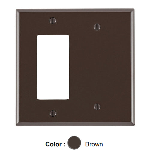 Leviton 80608, 2-Gang 1-Blank and 1-Decora/GFCI Device Combination Wallplate, Midway Size, Thermoset, Strap Mount, Brown