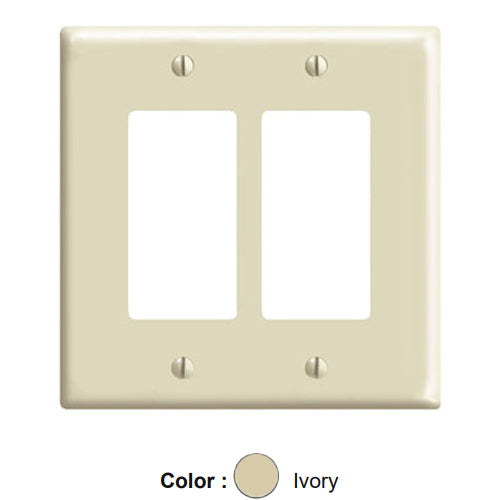 Leviton 80609-I, 2-Gang Decora/GFCI Device Decora Wallplate, Midway Size, Thermoset, Device Mount, Ivory