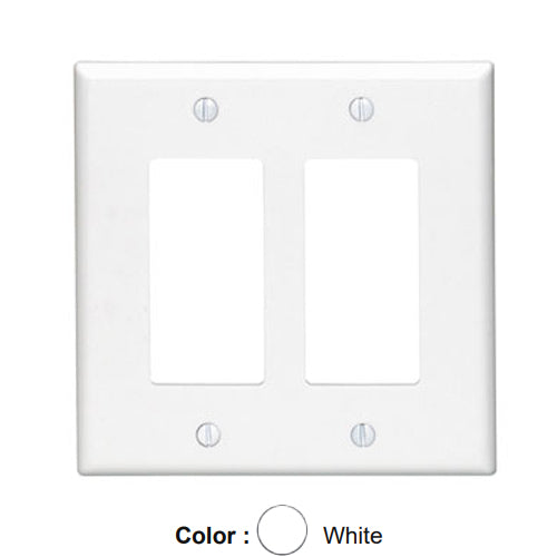 Leviton 80609-W, 2-Gang Decora/GFCI Device Decora Wallplate, Midway Size, Thermoset, Device Mount, White