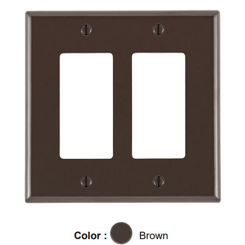 Leviton 80609, 2-Gang Decora/GFCI Device Decora Wallplate, Midway Size, Thermoset, Device Mount, Brown