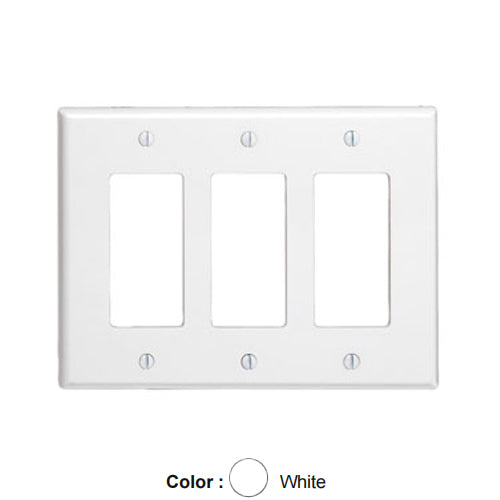 Leviton 80611-W, 3-Gang Decora/GFCI Device Decora Wallplate, Midway Size, Thermoset, Device Mount, White