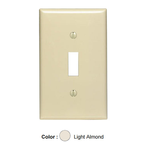 Leviton 80701-T, 1-Gang Toggle Device Switch Wallplate, Standard Size, Thermoplastic Nylon, Device Mount, Light Almond, 4 Packs