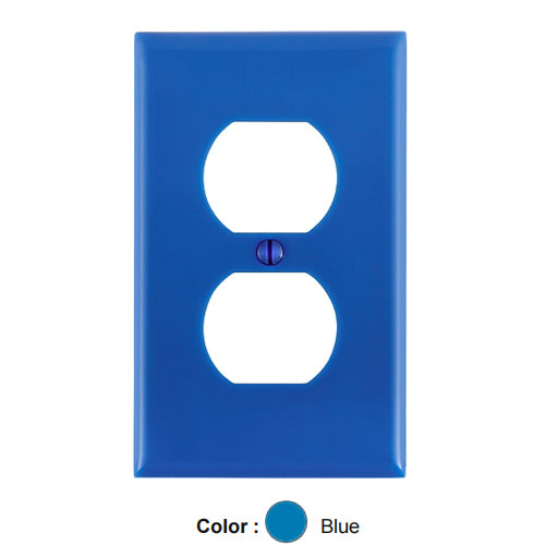 Leviton 80703-BU, 1-Gang Duplex Device Receptacle Wallplate, Standard Size, Thermoplastic Nylon, Device Mount, Blue, 4 Packs
