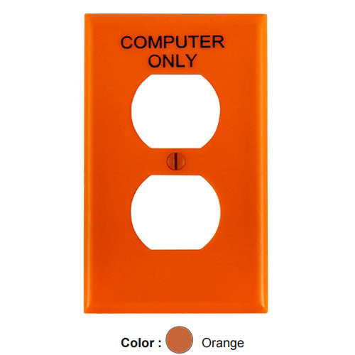 Leviton 80703-COO, 1-Gang Duplex Device Receptacle Wallplate, Standard Size, Thermoplastic Nylon, Device Mount, Hot Stamped Computer Only, Orange