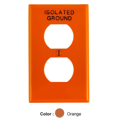 Leviton 80703-IG, 1-Gang Duplex Device Receptacle Wallplate, Standard Size, Thermoplastic Nylon, Device Mount, Hot Stamped Isolated Ground, Orange