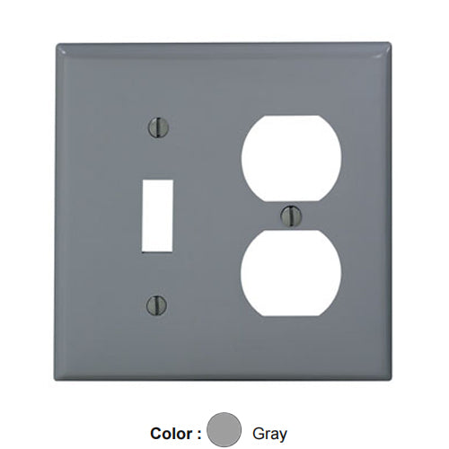 Leviton 80705-GY, 2-Gang 1-Toggle and 1-Duplex Device Combination Wallplate, Standard Size, Thermoplastic Nylon, Device Mount, Gray, 2 Packs