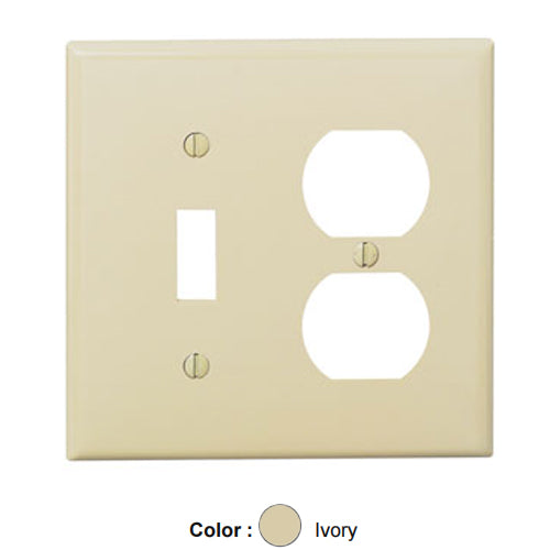 Leviton 80705-I, 2-Gang 1-Toggle and 1-Duplex Device Combination Wallplate, Standard Size, Thermoplastic Nylon, Device Mount, Ivory, 2 Packs