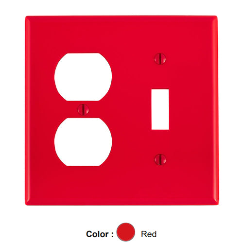 Leviton 80705-R, 2-Gang 1-Toggle and 1-Duplex Device Combination Wallplate, Standard Size, Thermoplastic Nylon, Device Mount, Red, 2 Packs