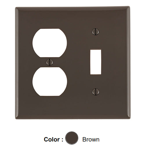 Leviton 80705, 2-Gang 1-Toggle and 1-Duplex Device Combination Wallplate, Standard Size, Thermoplastic Nylon, Device Mount, Brown, 2 Packs
