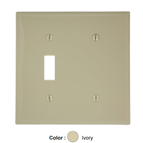 Leviton 80706-I, 2-Gang 1-Toggle 1-Blank Device Combination Wallplate, Standard Size, Thermoplastic Nylon, Box Mount, Ivory